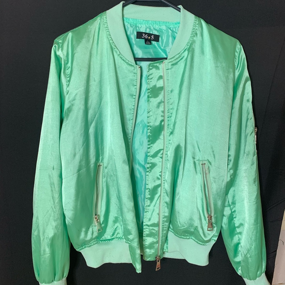 Mint Green Satin Bomber